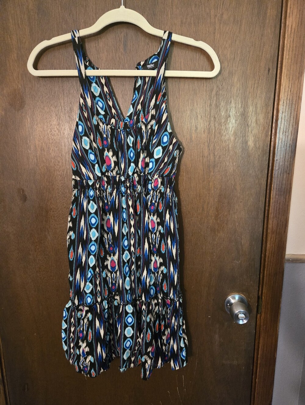 Sleeveless Printed Sundress in Black, Blue & Teal Size Medium